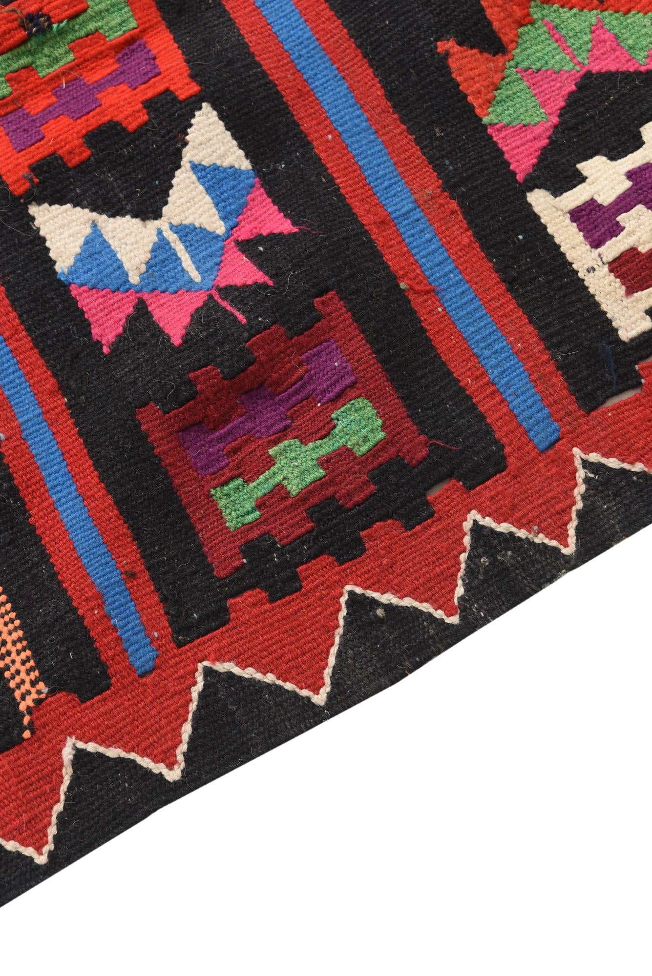 3' x 12' 7 Hand Woven Kilim Fars Wool Runner Rug