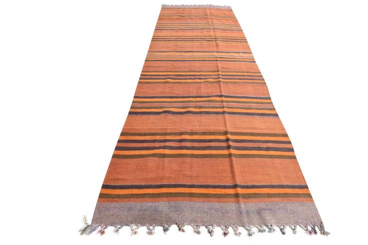 Detail image of 4' 2 x 13' 4 Hand Woven Kilim Fars Wool Runner Rug