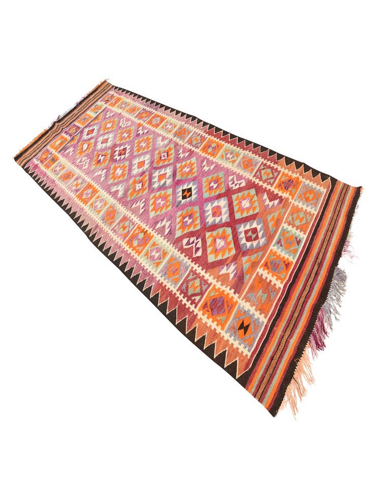 Detail image of 4' 4 x 11' 2 Hand Woven Kilim Fars Wool Runner Rug
