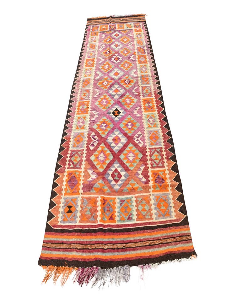 Detail image of 4' 4 x 11' 2 Hand Woven Kilim Fars Wool Runner Rug