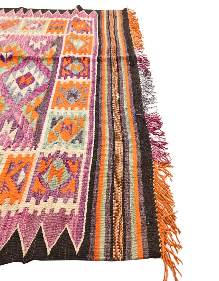 Detail image of 4' 4 x 11' 2 Hand Woven Kilim Fars Wool Runner Rug