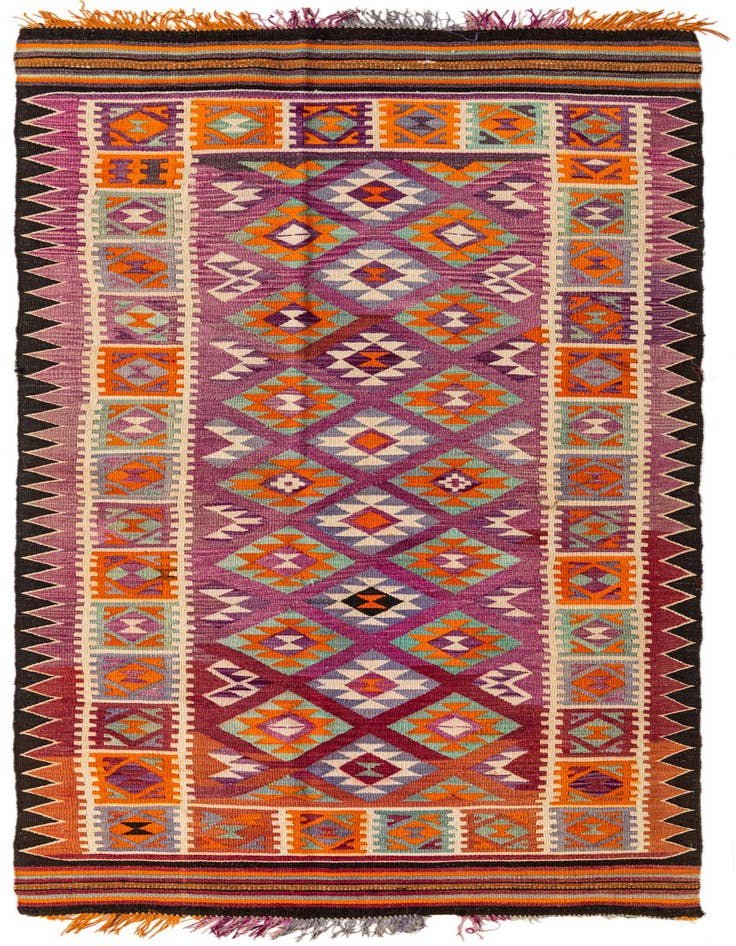 Detail image of 4' 4 x 11' 2 Hand Woven Kilim Fars Wool Runner Rug