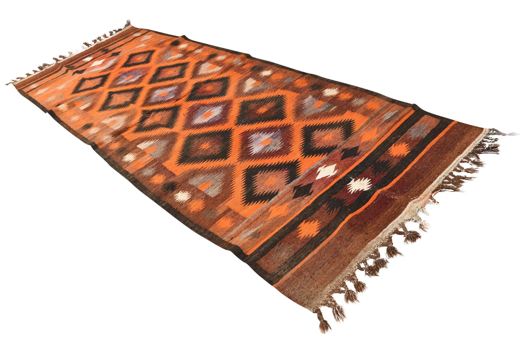 4' x 10' 8 Hand Woven Kilim Fars Wool Runner Rug