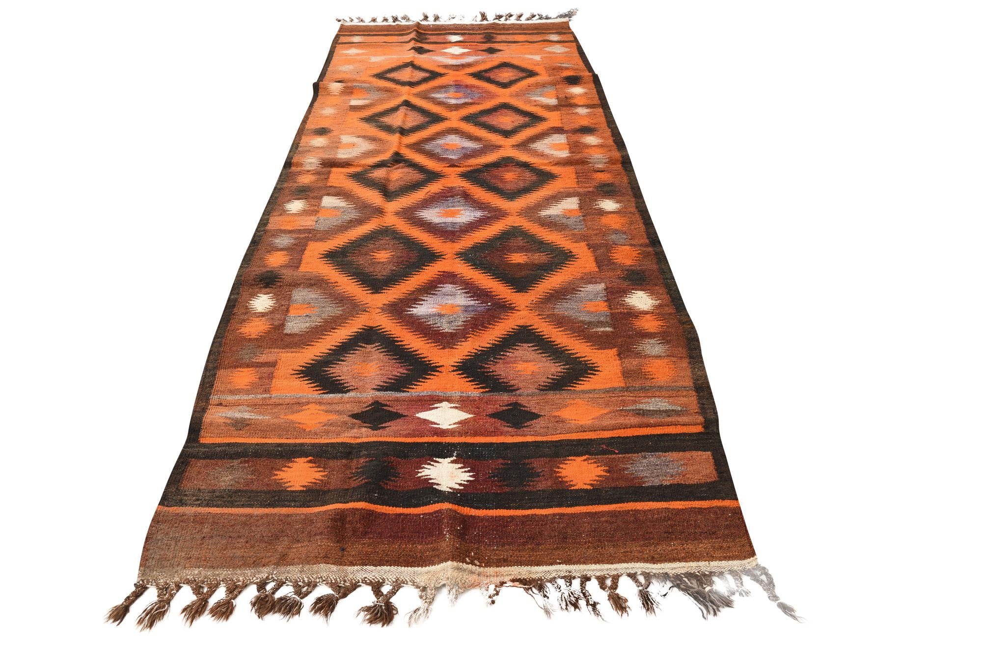 4' x 10' 8 Hand Woven Kilim Fars Wool Runner Rug