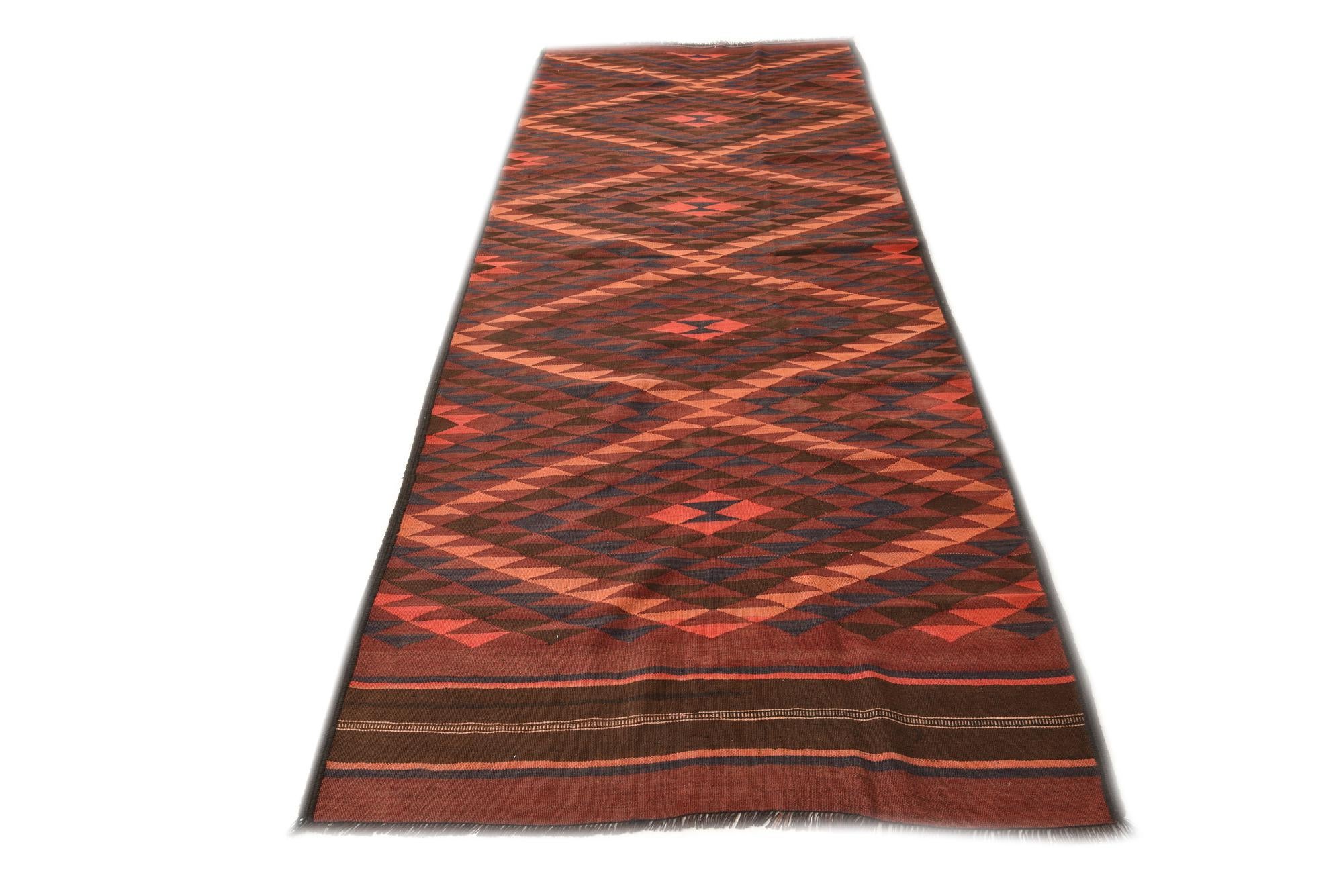 3' 10 x 11' Hand Woven Kilim Fars Wool Runner Rug