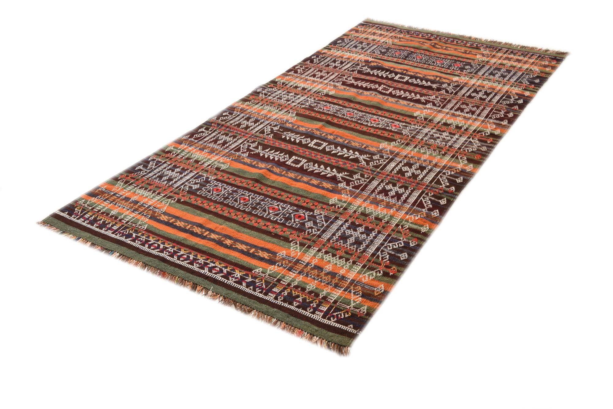 4' 5 x 9' 2 Hand Woven Kilim Fars Wool Runner Rug