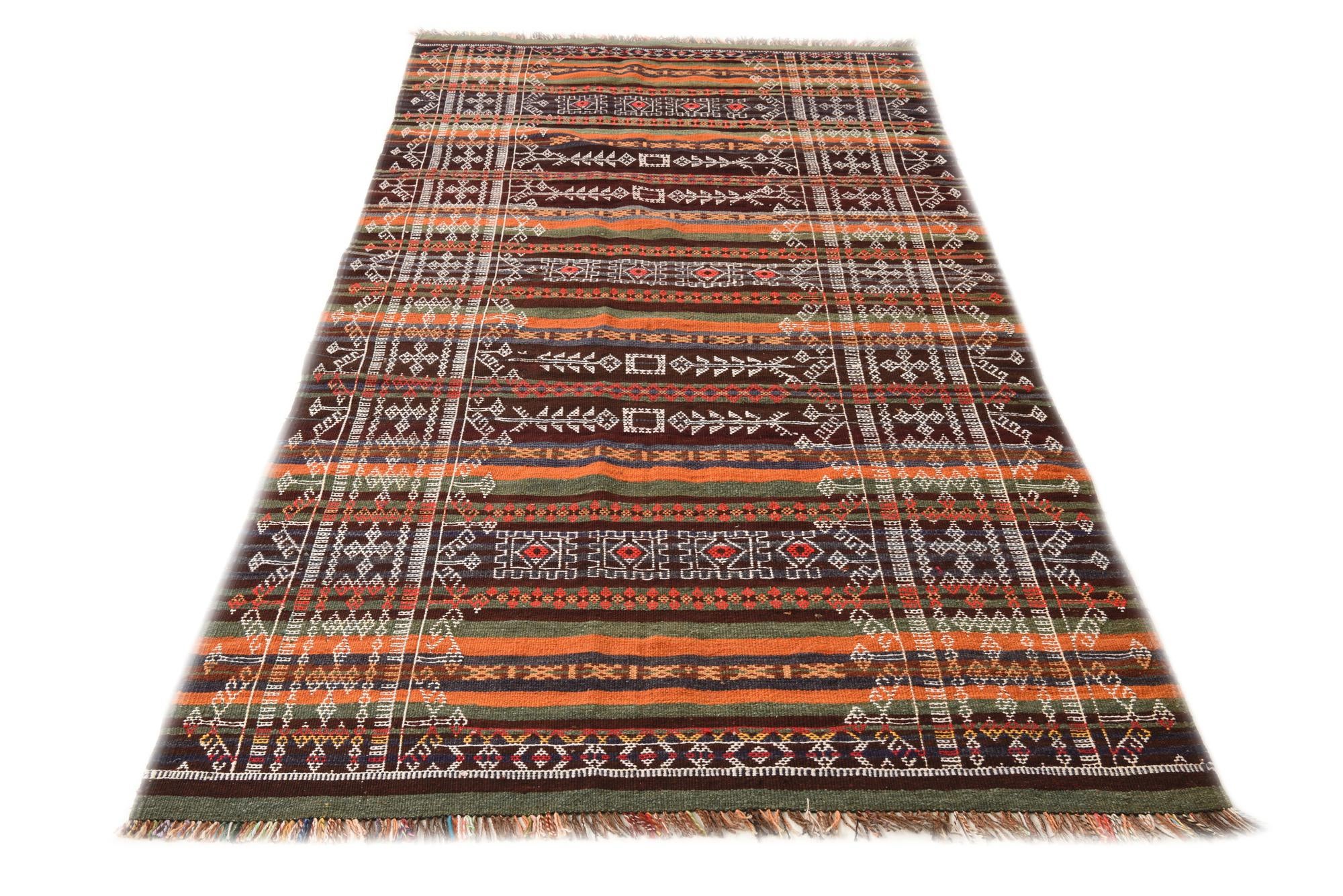 4' 5 x 9' 2 Hand Woven Kilim Fars Wool Runner Rug