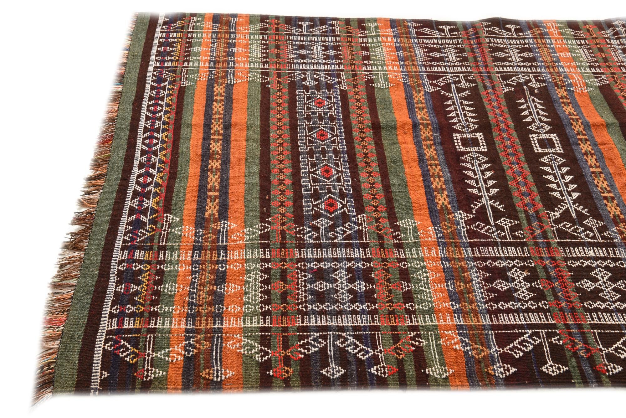 4' 5 x 9' 2 Hand Woven Kilim Fars Wool Runner Rug