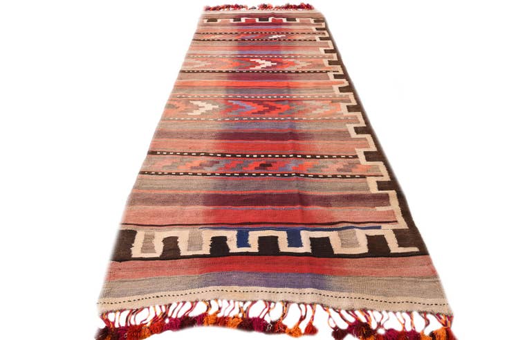 Detail image of 4' 3 x 12' 6 Hand Woven Kilim Fars Wool Runner Rug