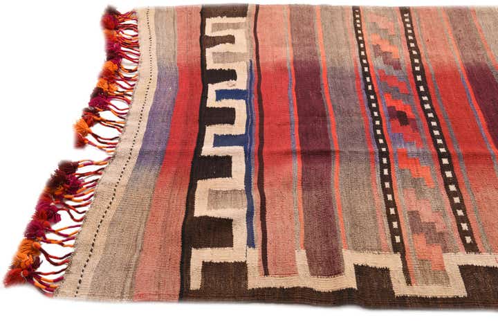 4' 3 x 12' 6 Hand Woven Kilim Fars Wool Runner Rug