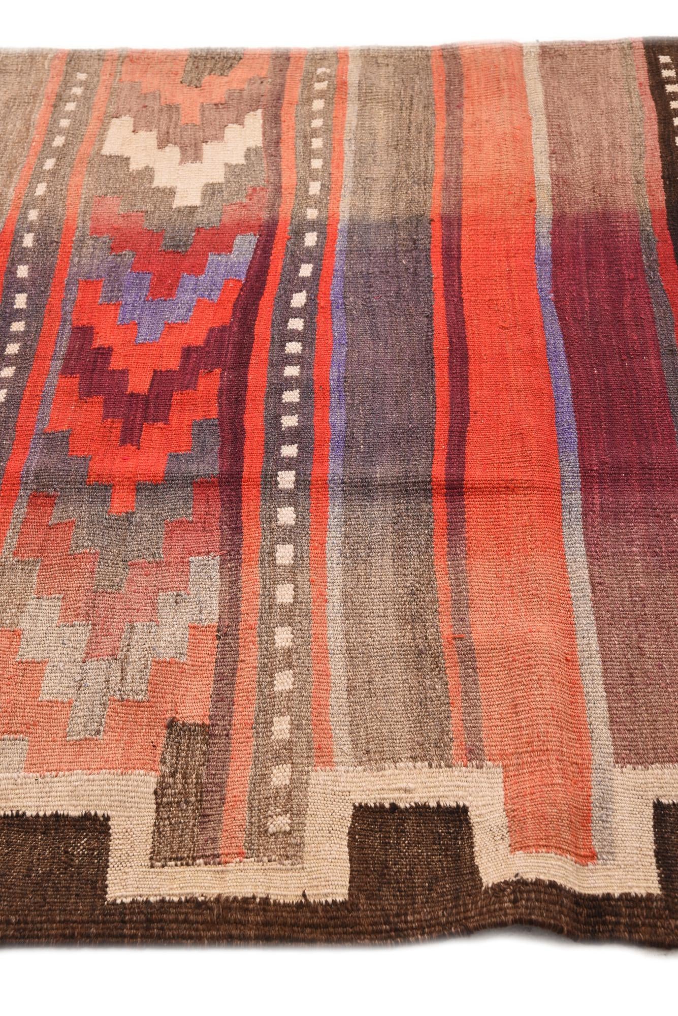 4' 3 x 12' 6 Hand Woven Kilim Fars Wool Runner Rug