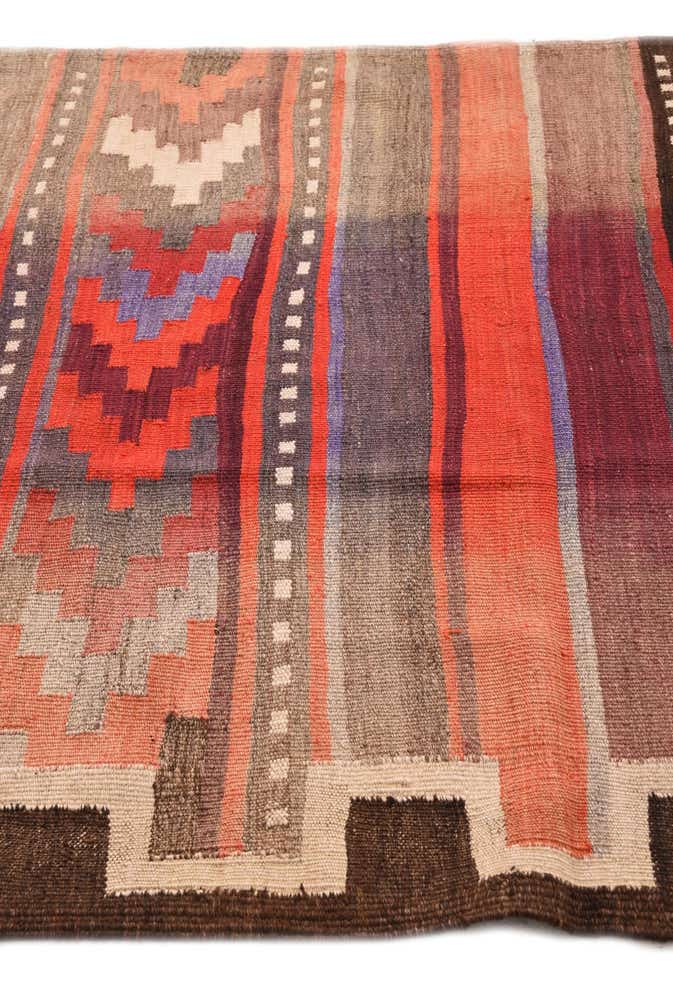 4' 3 x 12' 6 Hand Woven Kilim Fars Wool Runner Rug