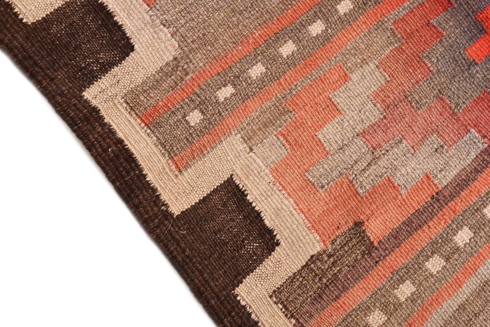 4' 3 x 12' 6 Hand Woven Kilim Fars Wool Runner Rug