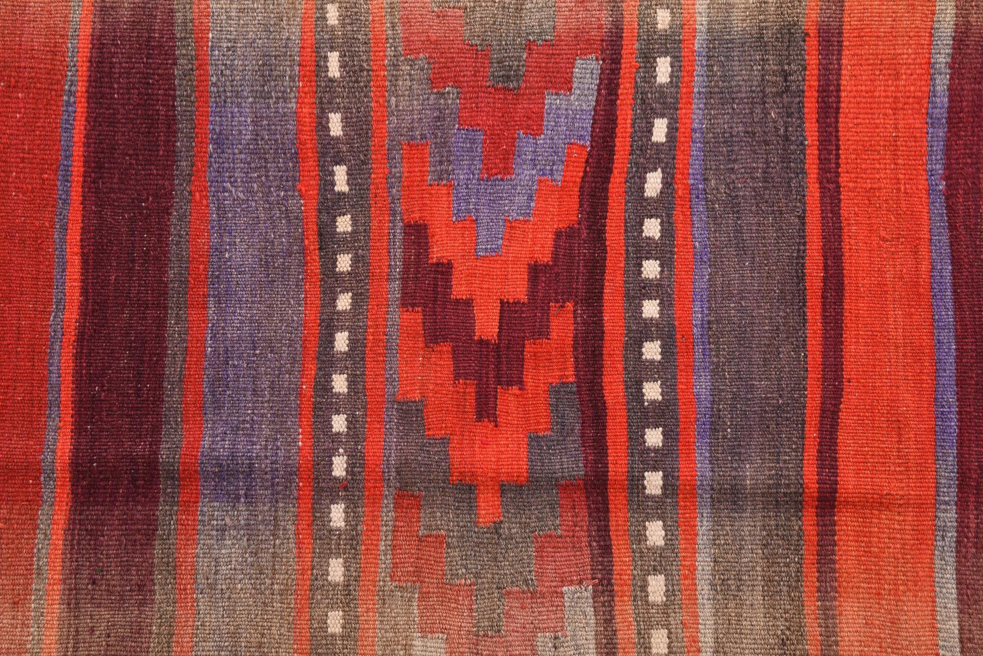 4' 3 x 12' 6 Hand Woven Kilim Fars Wool Runner Rug