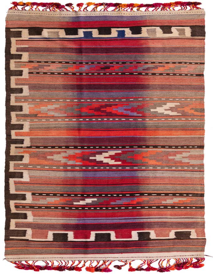 Detail image of 4' 3 x 12' 6 Hand Woven Kilim Fars Wool Runner Rug