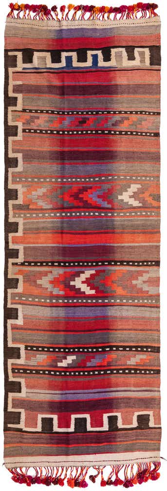 4' 3 x 12' 6 Hand Woven Kilim Fars Wool Runner Rug