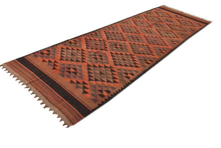 4' 5 x 14' 7 Hand Woven Kilim Fars Wool Runner Rug