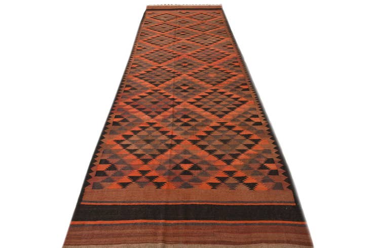 Detail image of 4' 5 x 14' 7 Hand Woven Kilim Fars Wool Runner Rug