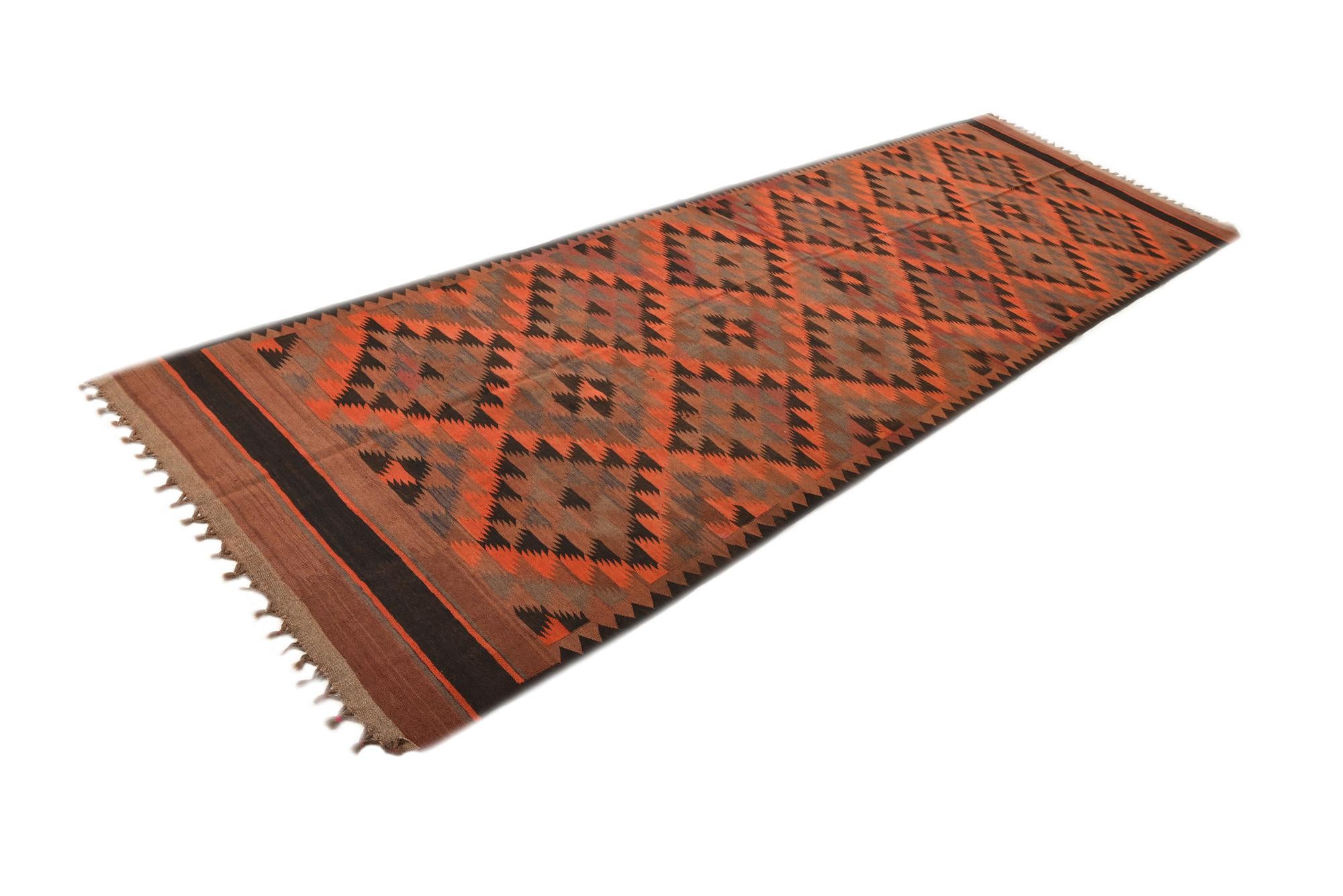 4' 8 x 14' 7 Hand Woven Kilim Fars Wool Runner Rug