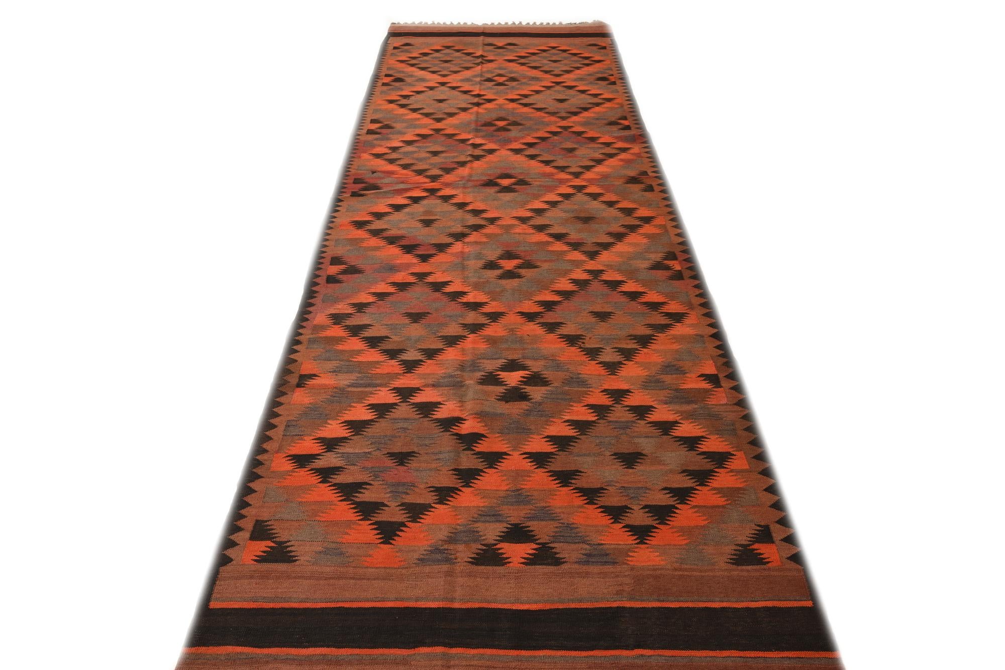 4' 8 x 14' 7 Hand Woven Kilim Fars Wool Runner Rug