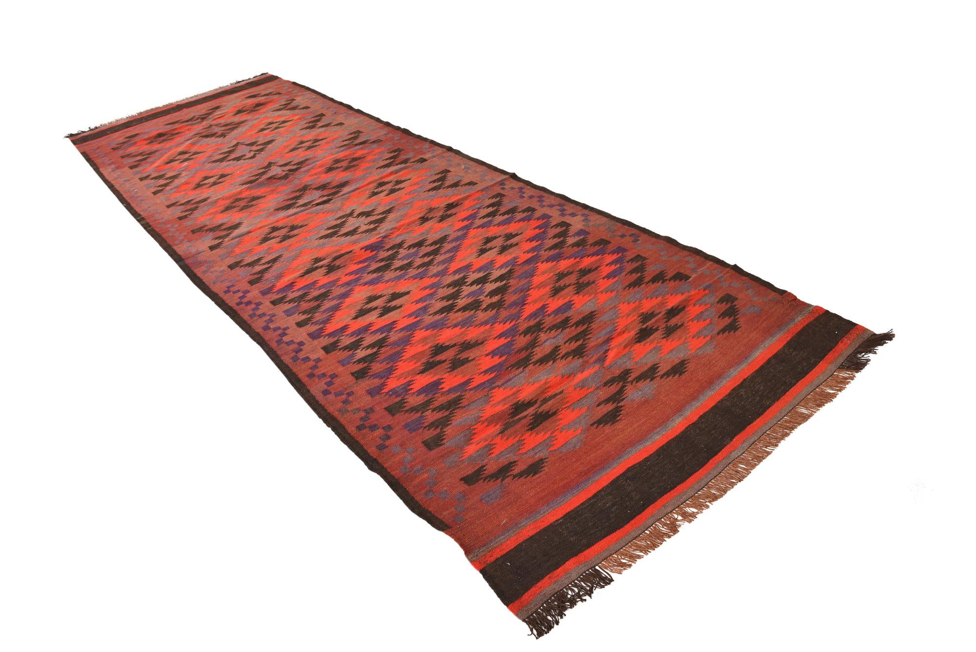 4' 4 x 13' 4 Hand Woven Kilim Fars Wool Runner Rug