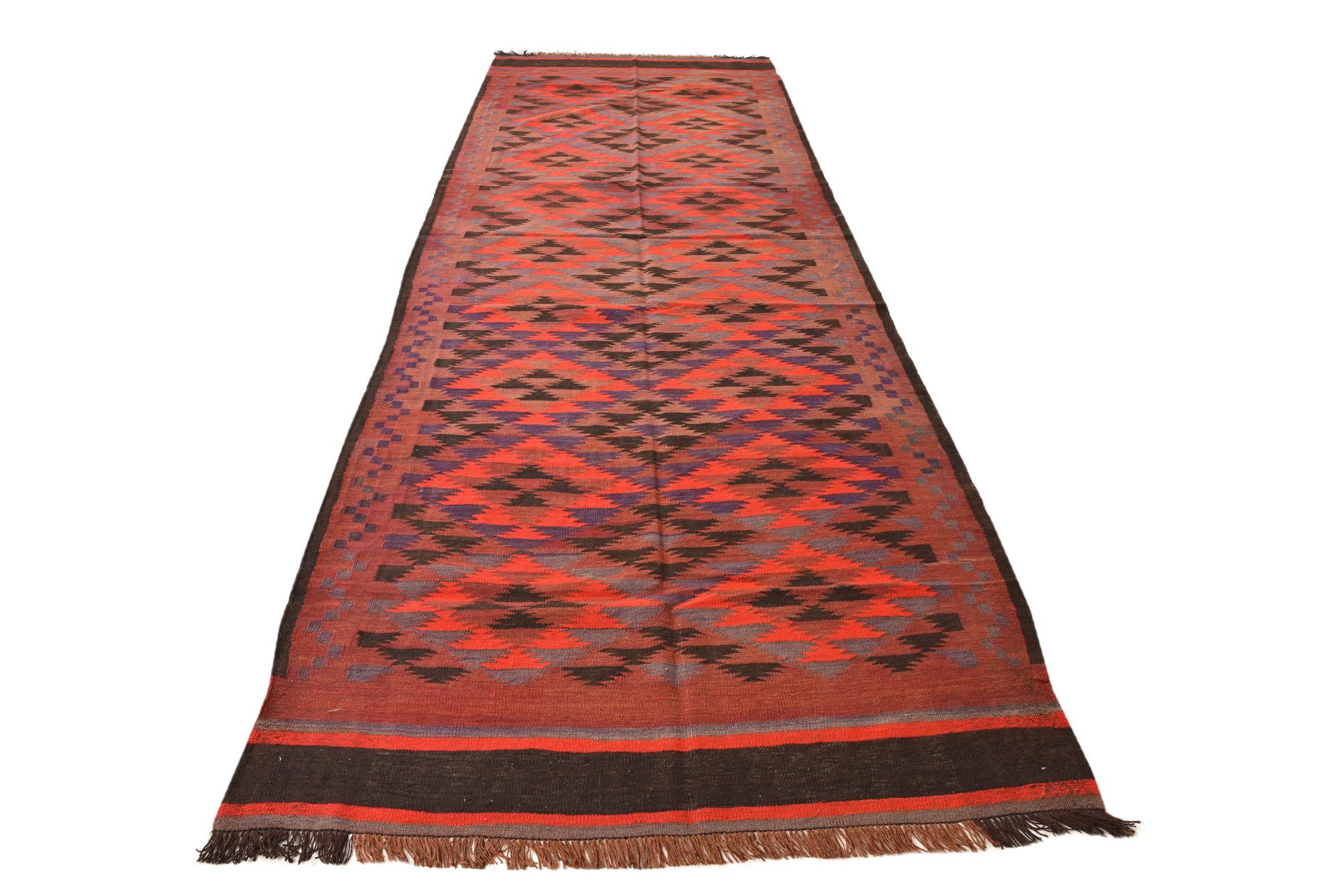 4' 4 x 13' 4 Hand Woven Kilim Fars Wool Runner Rug