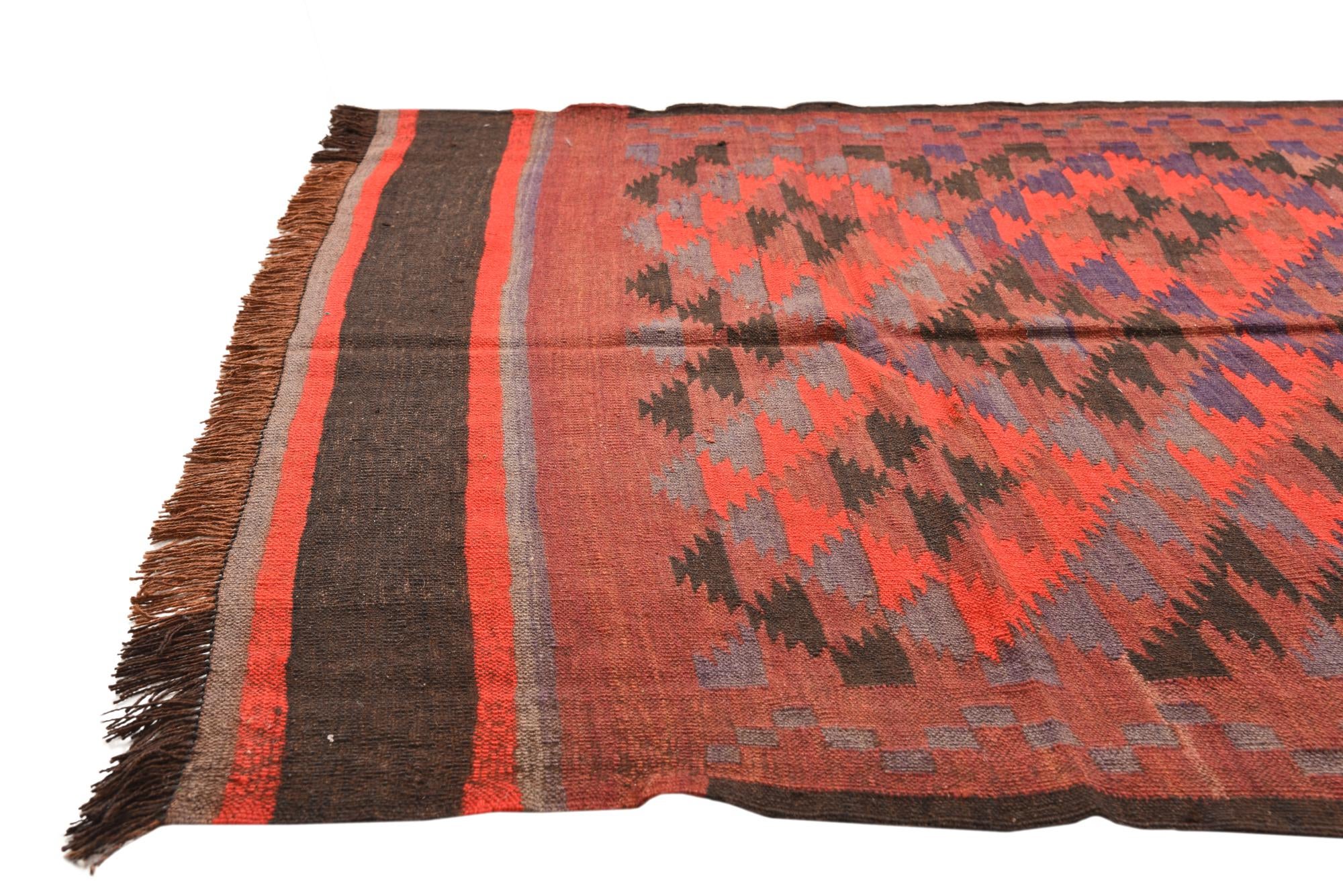 4' 4 x 13' 4 Hand Woven Kilim Fars Wool Runner Rug
