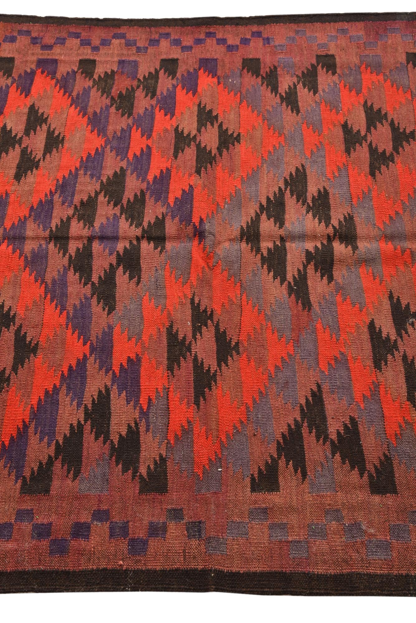 4' 4 x 13' 4 Hand Woven Kilim Fars Wool Runner Rug
