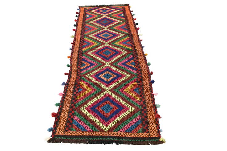 Detail image of 2' 3 x 7' 7 Hand Woven Kilim Fars Wool Runner Rug