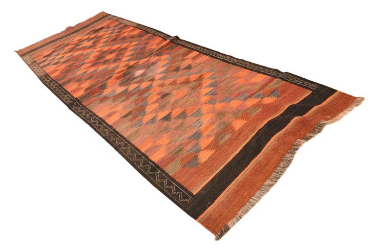 Detail image of 3' 10 x 10' 5 Hand Woven Kilim Fars Wool Runner Rug