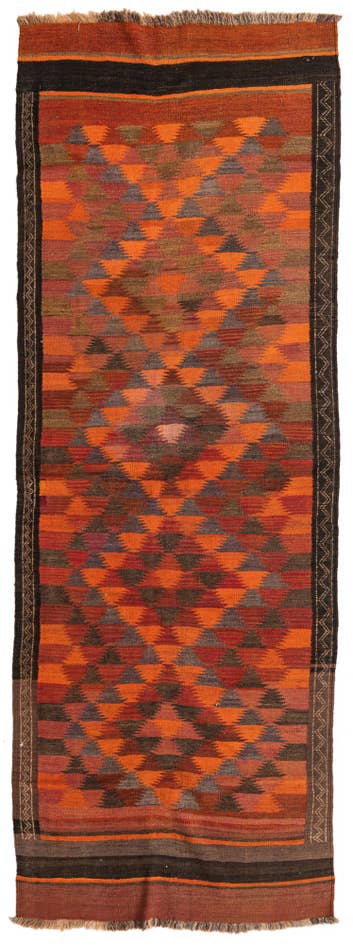 Detail image of 3' 10 x 10' 5 Hand Woven Kilim Fars Wool Runner Rug
