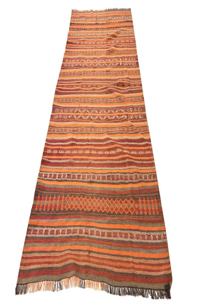 3' 9 x 9' 3 Hand Woven Kilim Fars Wool Runner Rug