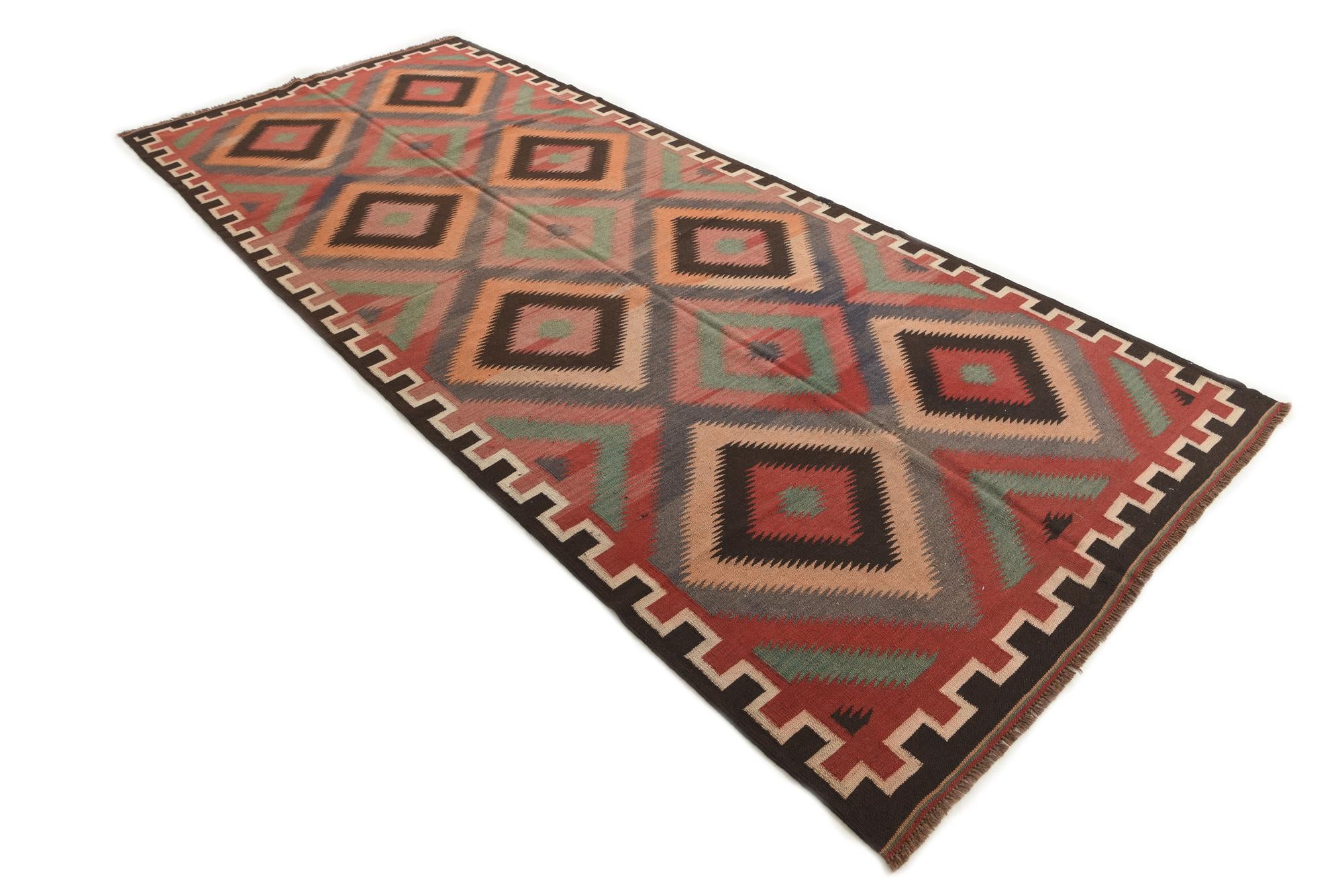 5' 2 x 12' 2 Hand Woven Kilim Fars Wool Runner Rug