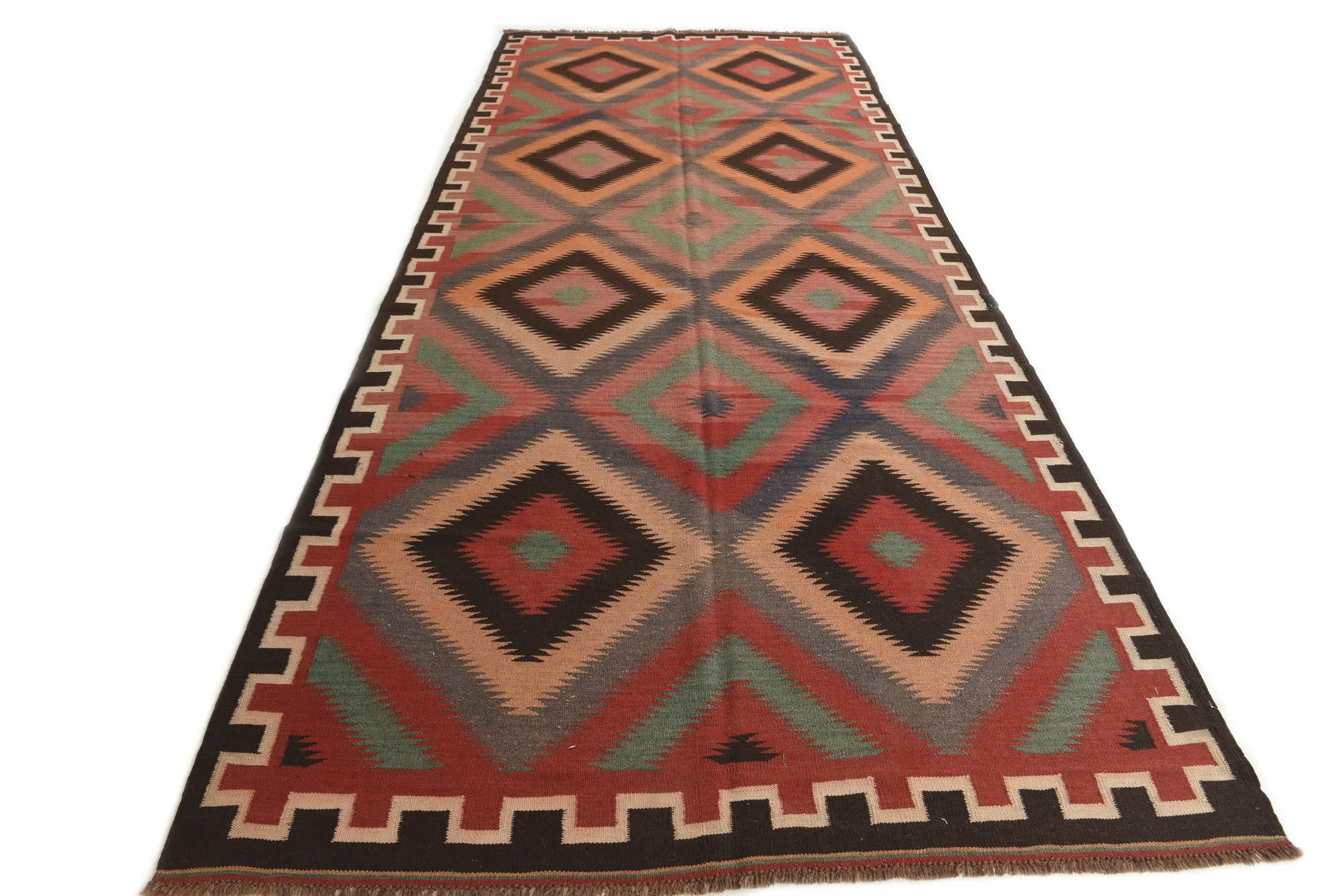 5' 2 x 12' 2 Hand Woven Kilim Fars Wool Runner Rug