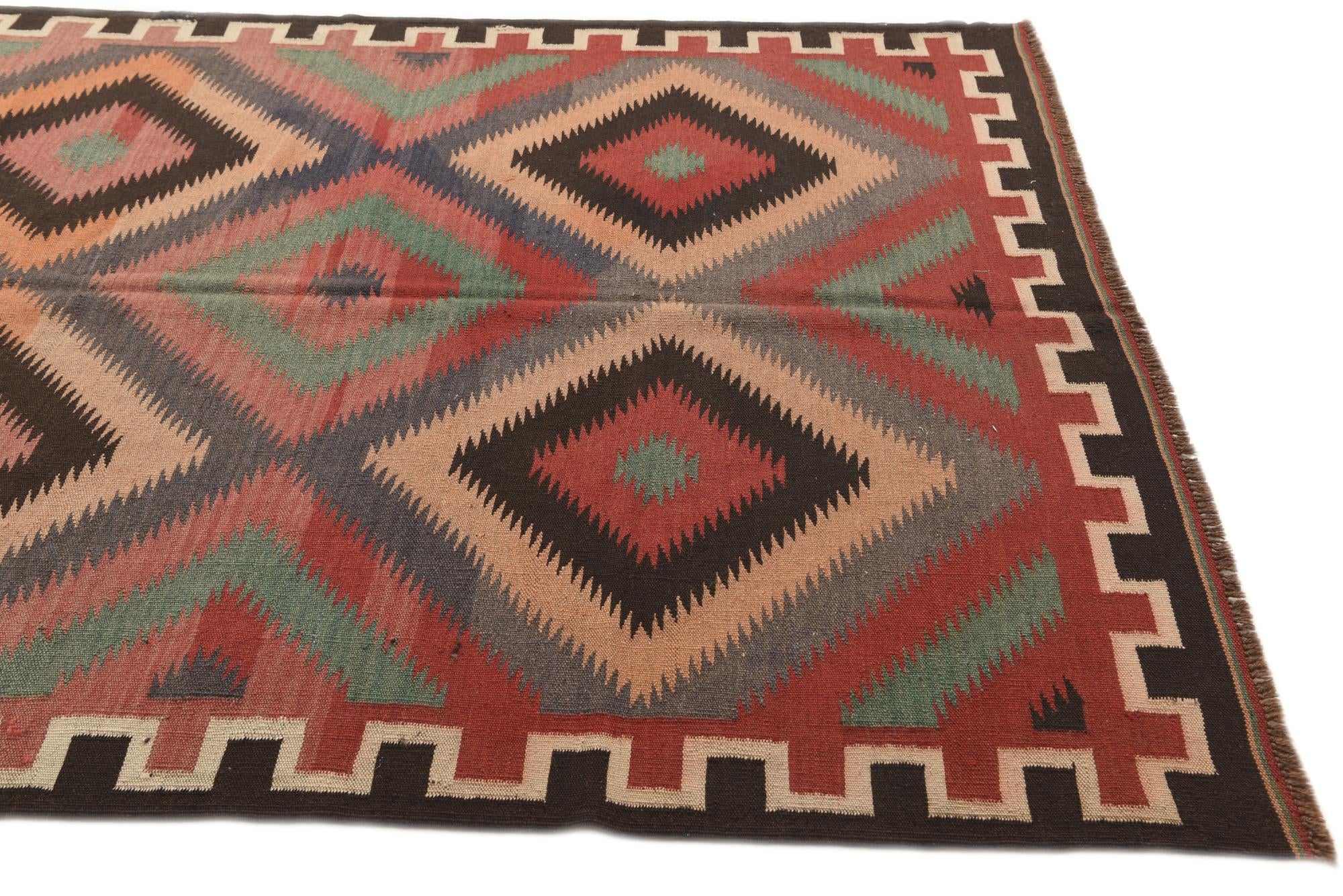 5' 2 x 12' 2 Hand Woven Kilim Fars Wool Runner Rug