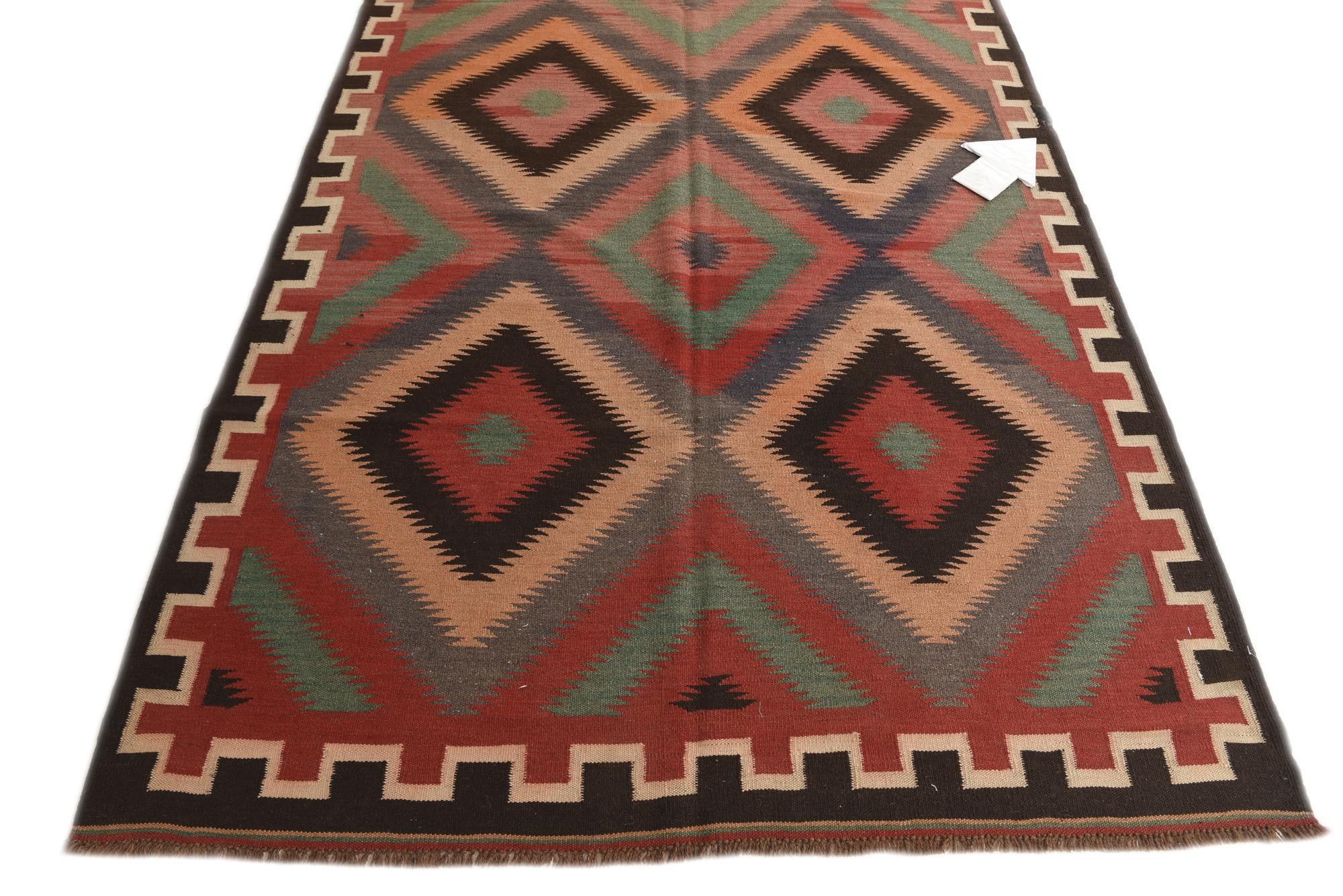 5' 2 x 12' 2 Hand Woven Kilim Fars Wool Runner Rug