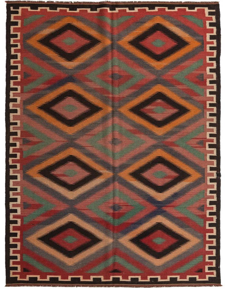 Detail image of 5' 2 x 12' 2 Hand Woven Kilim Fars Wool Runner Rug