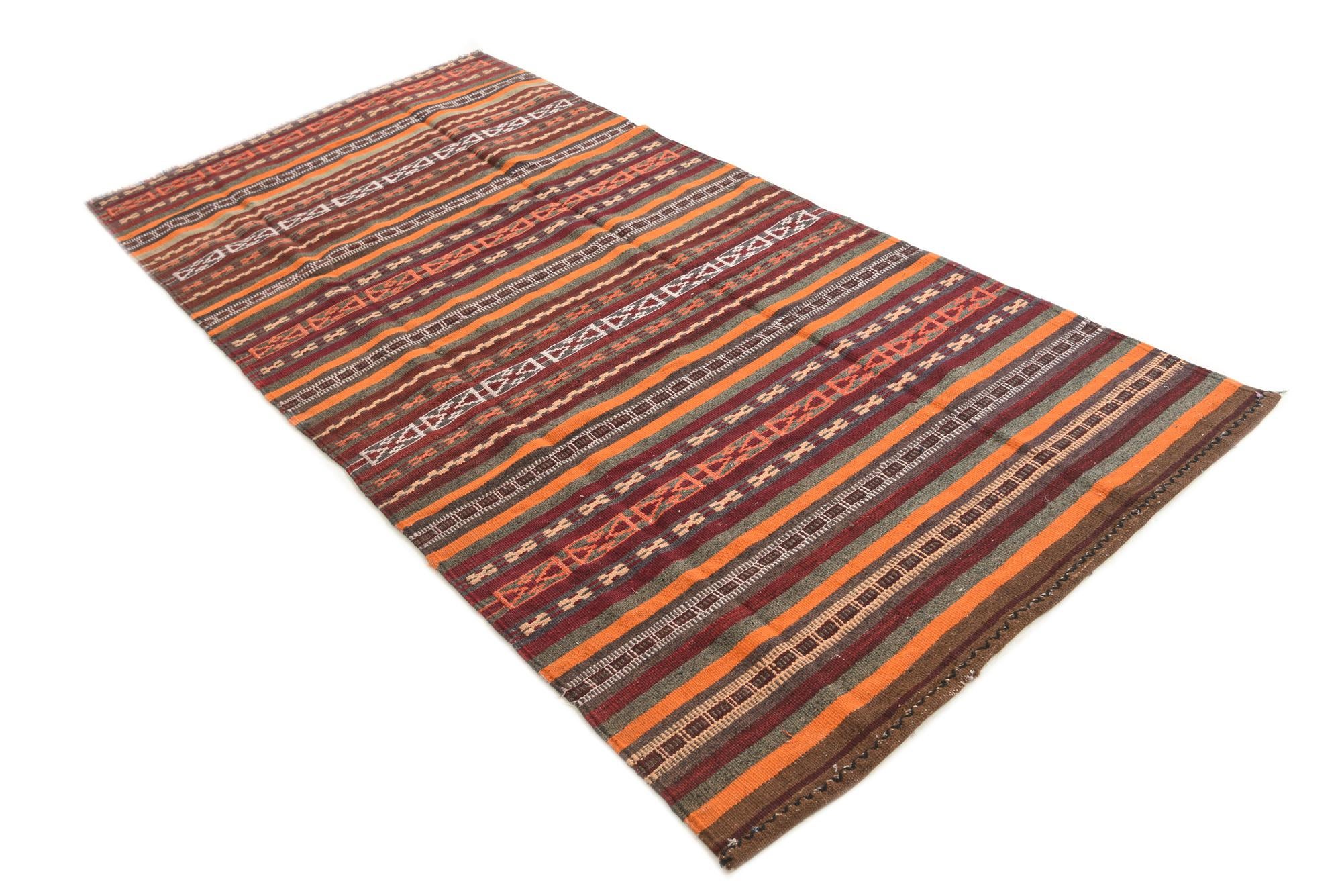 4' 1 x 8' 10 Hand Woven Kilim Fars Wool Runner Rug