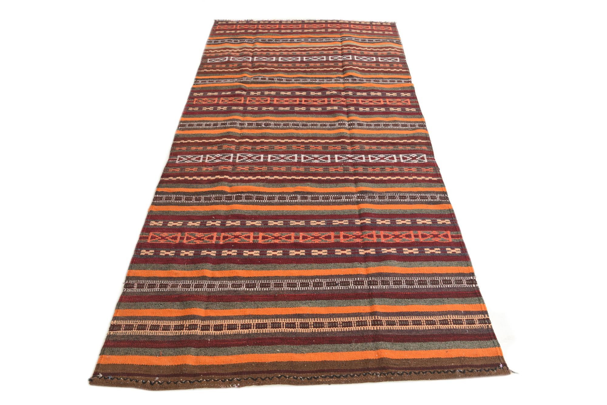 4' 1 x 8' 10 Hand Woven Kilim Fars Wool Runner Rug