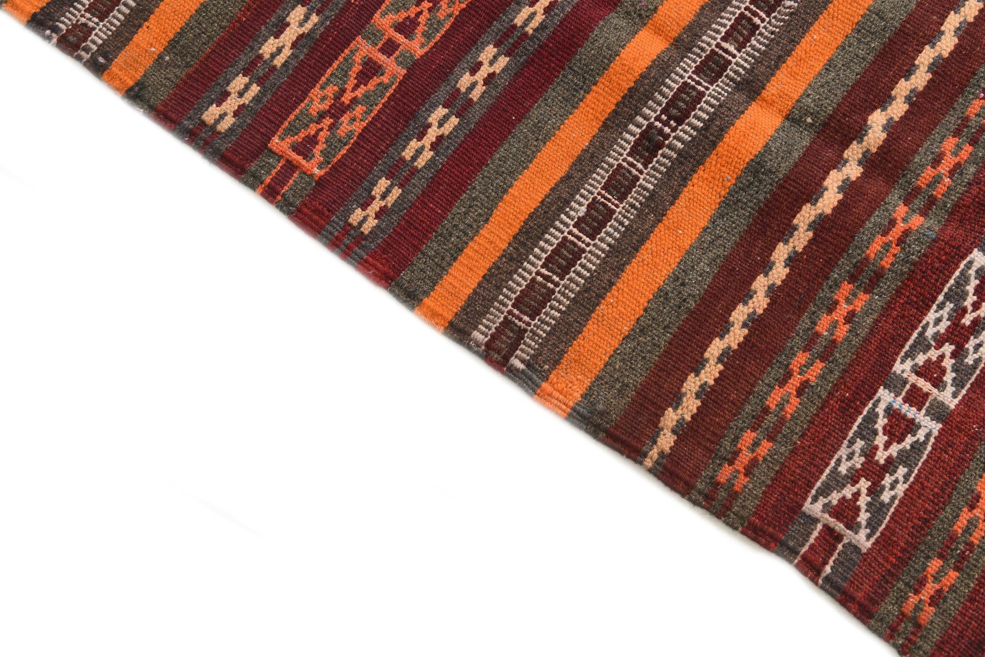 4' 1 x 8' 10 Hand Woven Kilim Fars Wool Runner Rug
