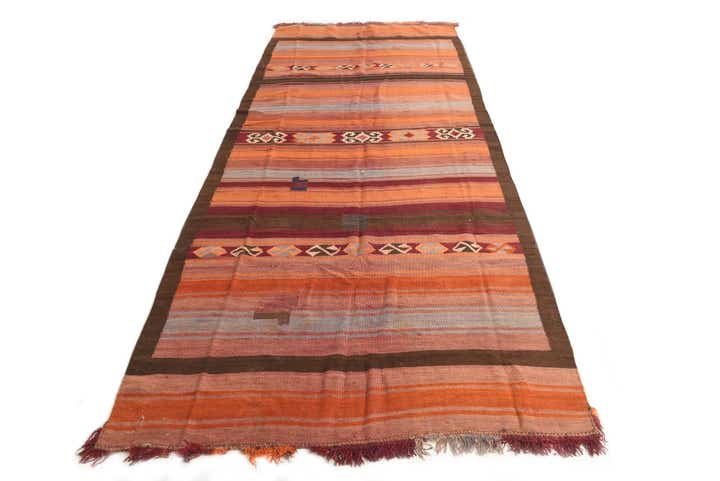 4' 9 x 12' Hand Woven Kilim Fars Wool Runner Rug