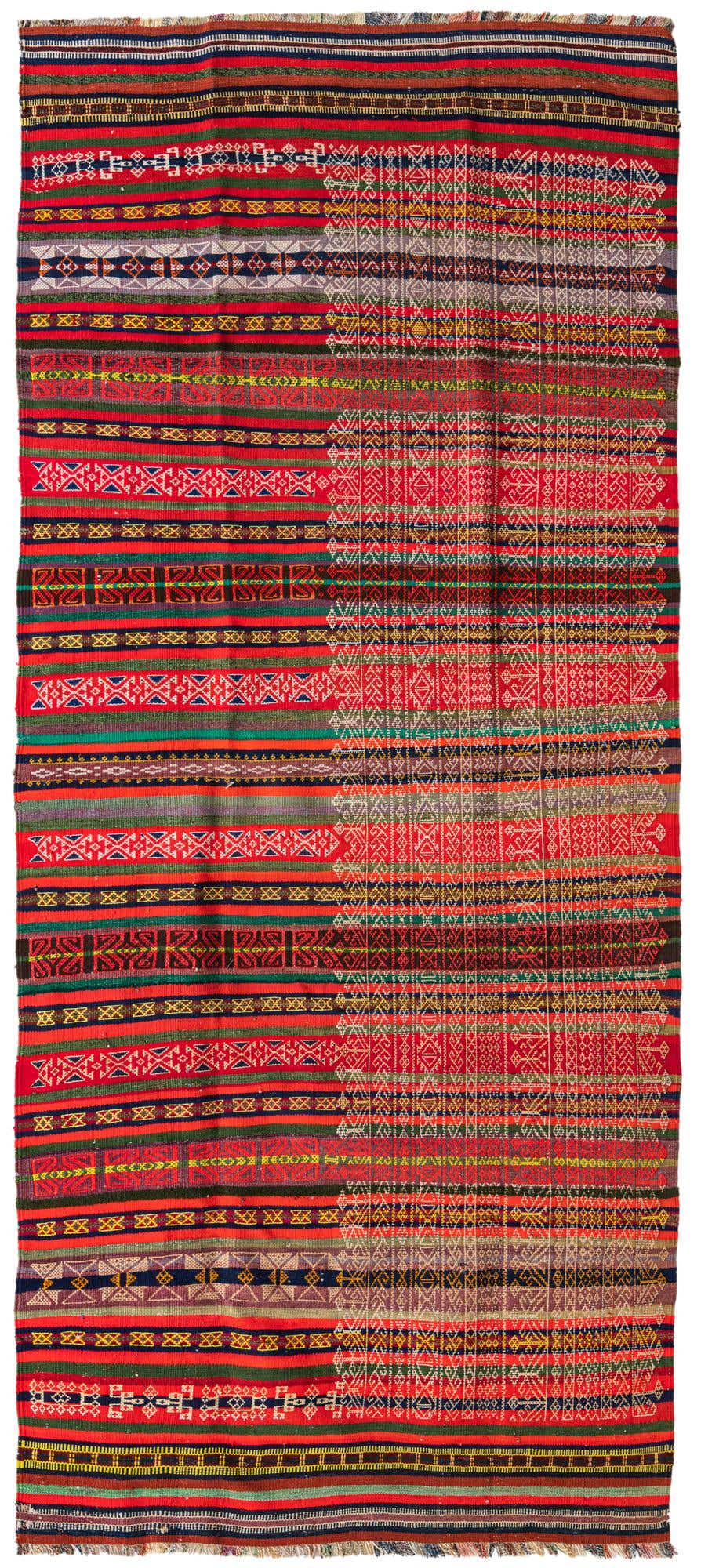 4' 3 x 10' Hand Woven Kilim Fars Wool Runner Rug