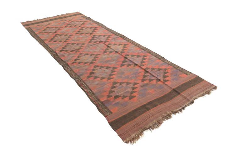 4' 5 x 11' 9 Hand Woven Kilim Fars Wool Runner Rug