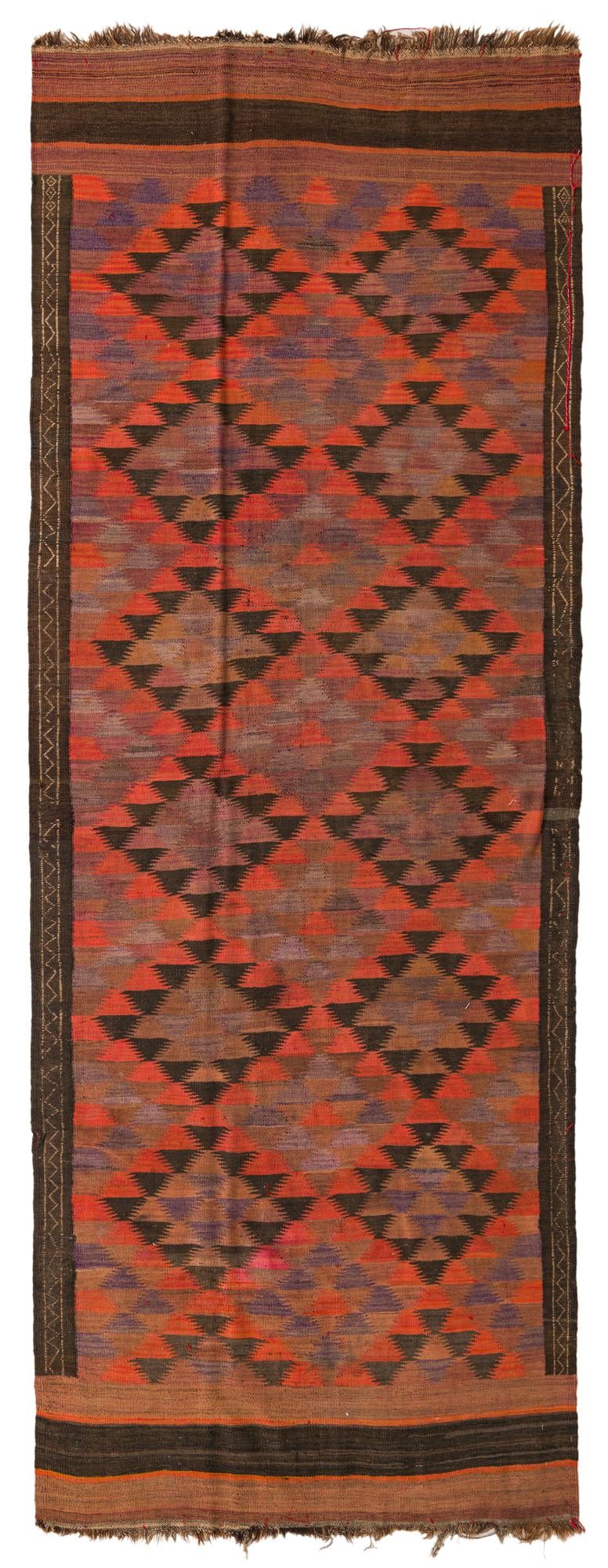 4' 5 x 11' 9 Hand Woven Kilim Fars Wool Runner Rug
