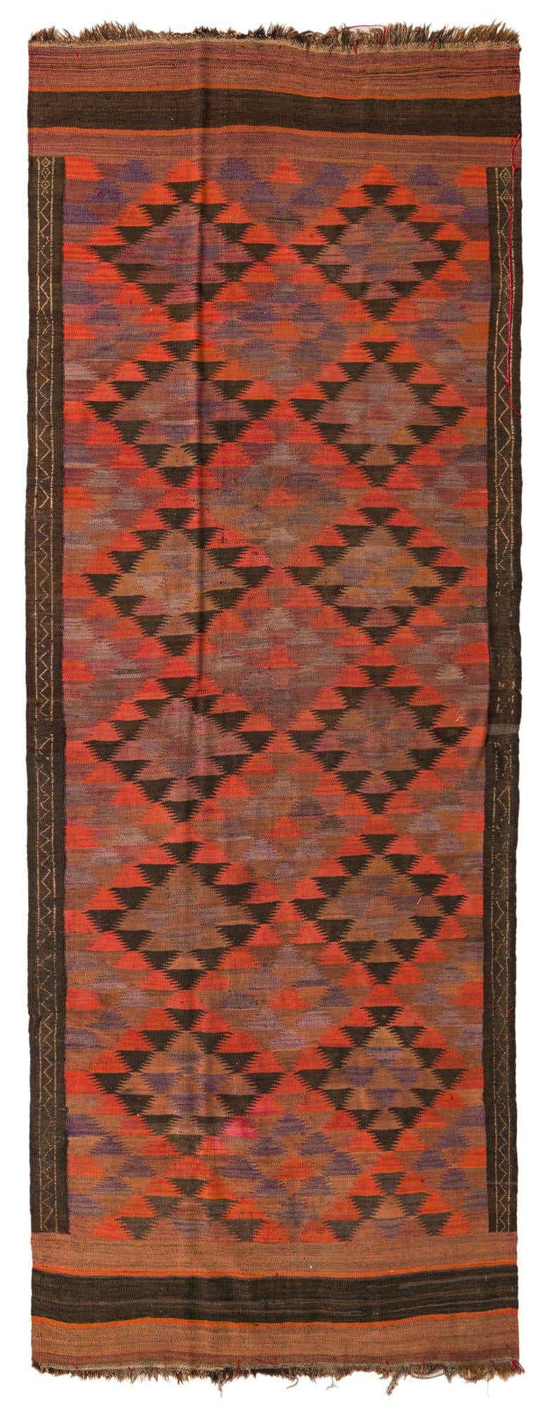 4' 5 x 11' 9 Hand Woven Kilim Fars Wool Runner Rug