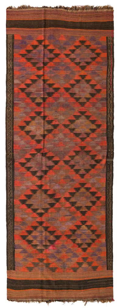 4' 5 x 11' 9 Hand Woven Kilim Fars Wool Runner Rug