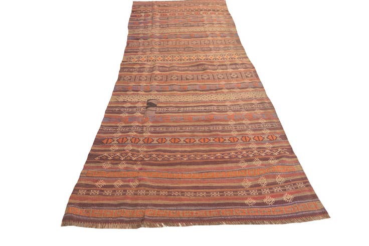 Detail image of 3' 7 x 10' 9 Hand Woven Kilim Fars Wool Runner Rug
