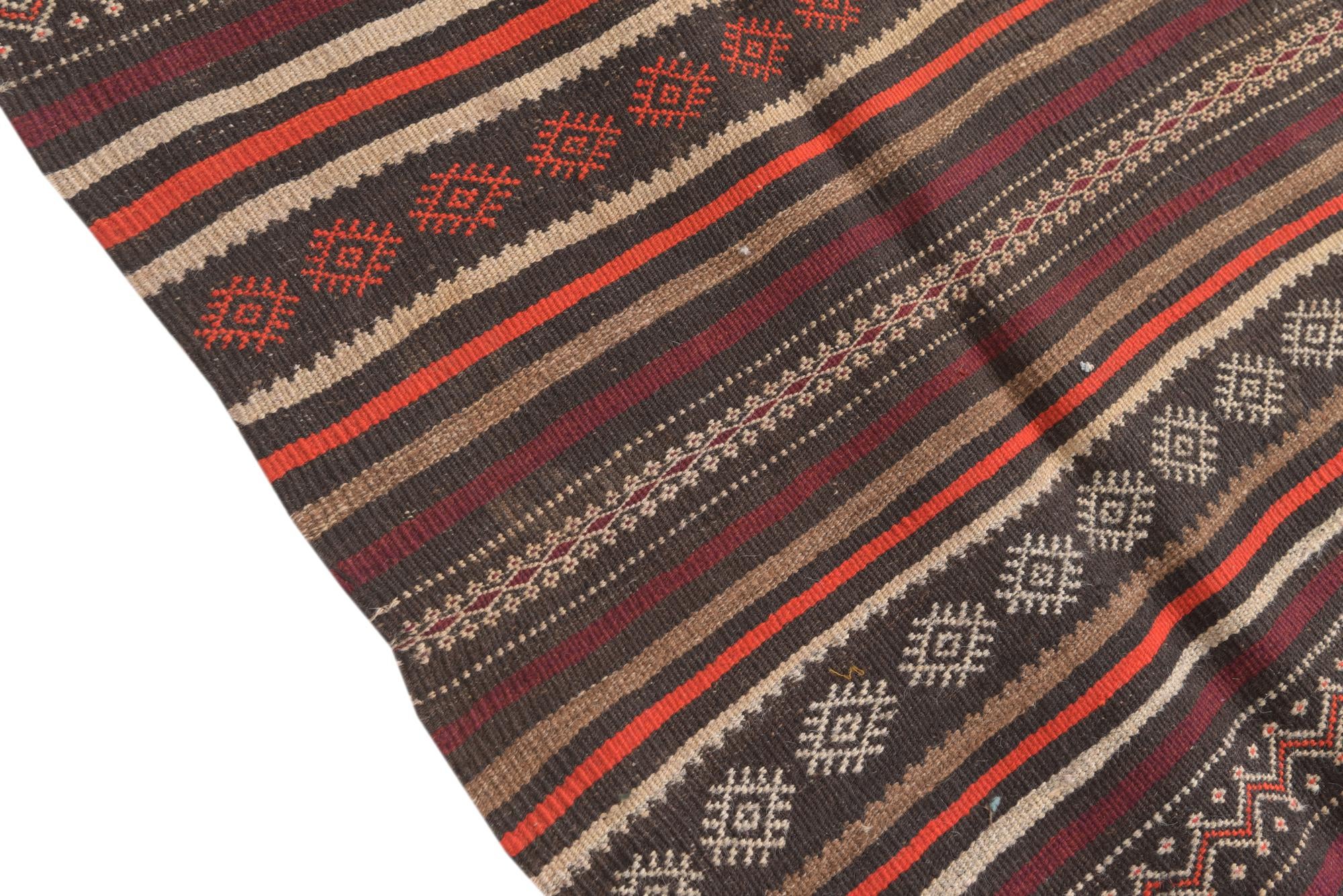 6' 2 x 12' 3 Hand Woven Kilim Fars Wool Runner Rug