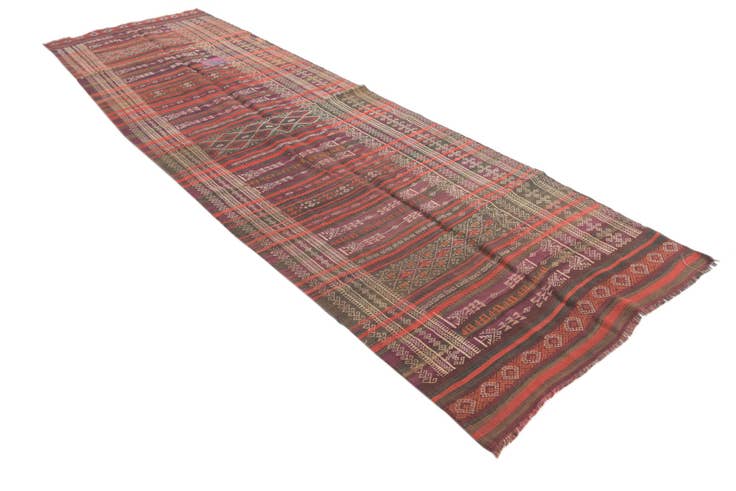 Detail image of 4' 1 x 13' 1 Hand Woven Kilim Fars Wool Runner Rug