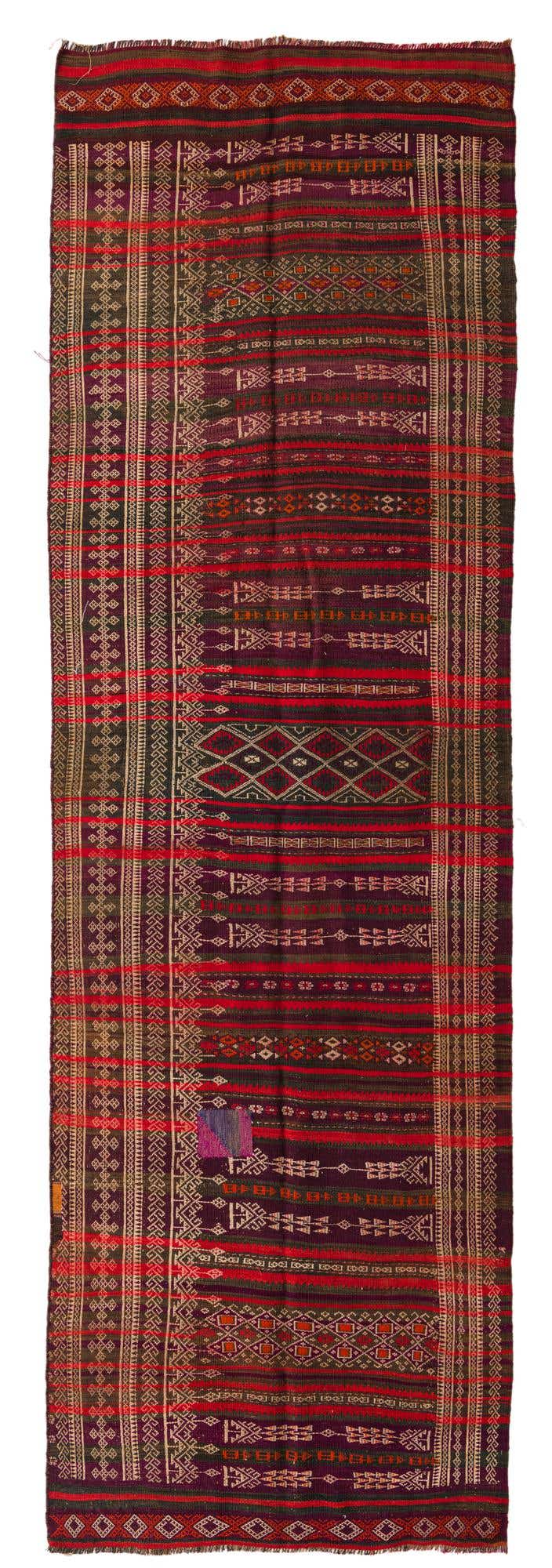 4' 1 x 13' 1 Hand Woven Kilim Fars Wool Runner Rug